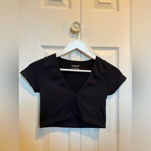 Garage XS cropped black ribbed shirt- only worn a few times